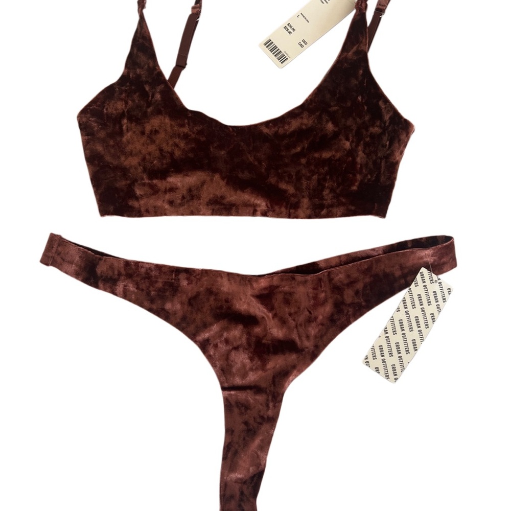 URBAN OUTFITTERS Velvet Bra and Thong Set in Deep Wine/Bord sz L